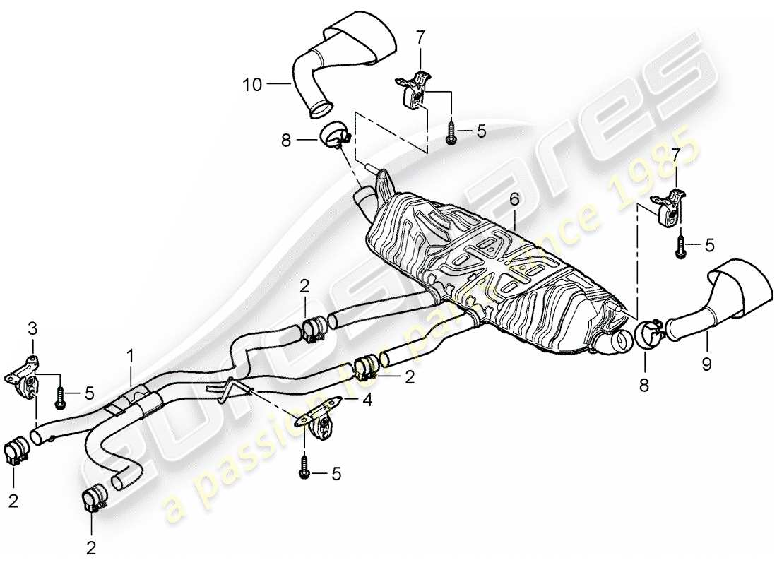 porsche 2008 (cayenne e1 9pa) diagrama de piezas del sistema de escape
