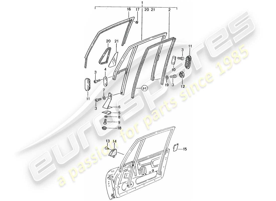 porsche 1996 (993) marco de la ventana diagrama de piezas