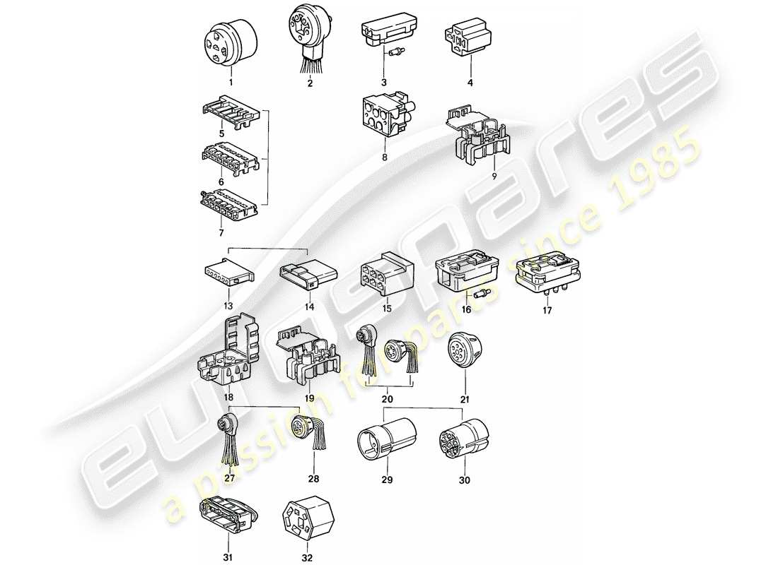porsche 1988 (944) carcasa del conector diagrama de piezas