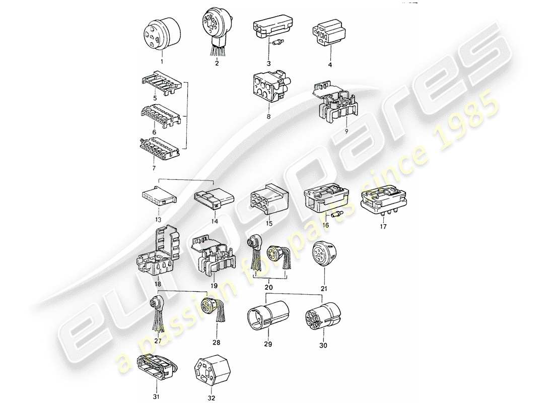 porsche 964 (1993) diagrama de piezas de la carcasa del conector