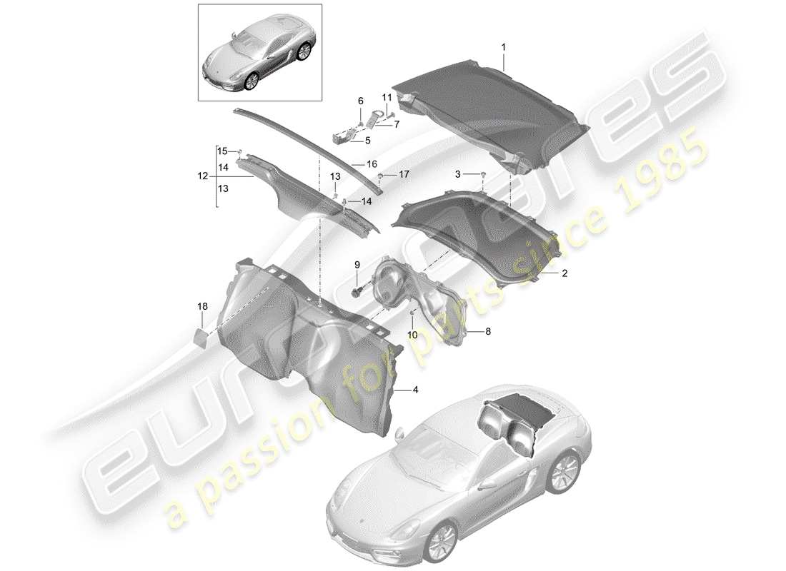 porsche 2015 (981 cayman) diagrama de piezas de trims