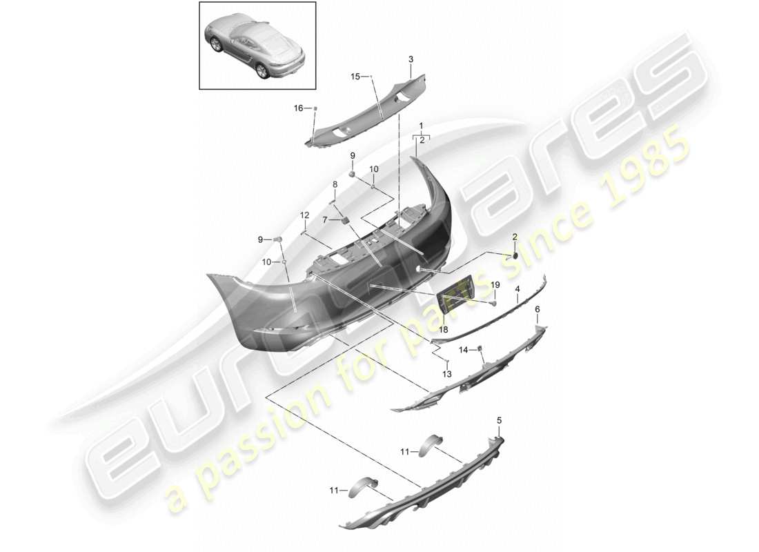 porsche 2020 (718 cayman) parachoques delantero gts 4.0 diagrama de piezas