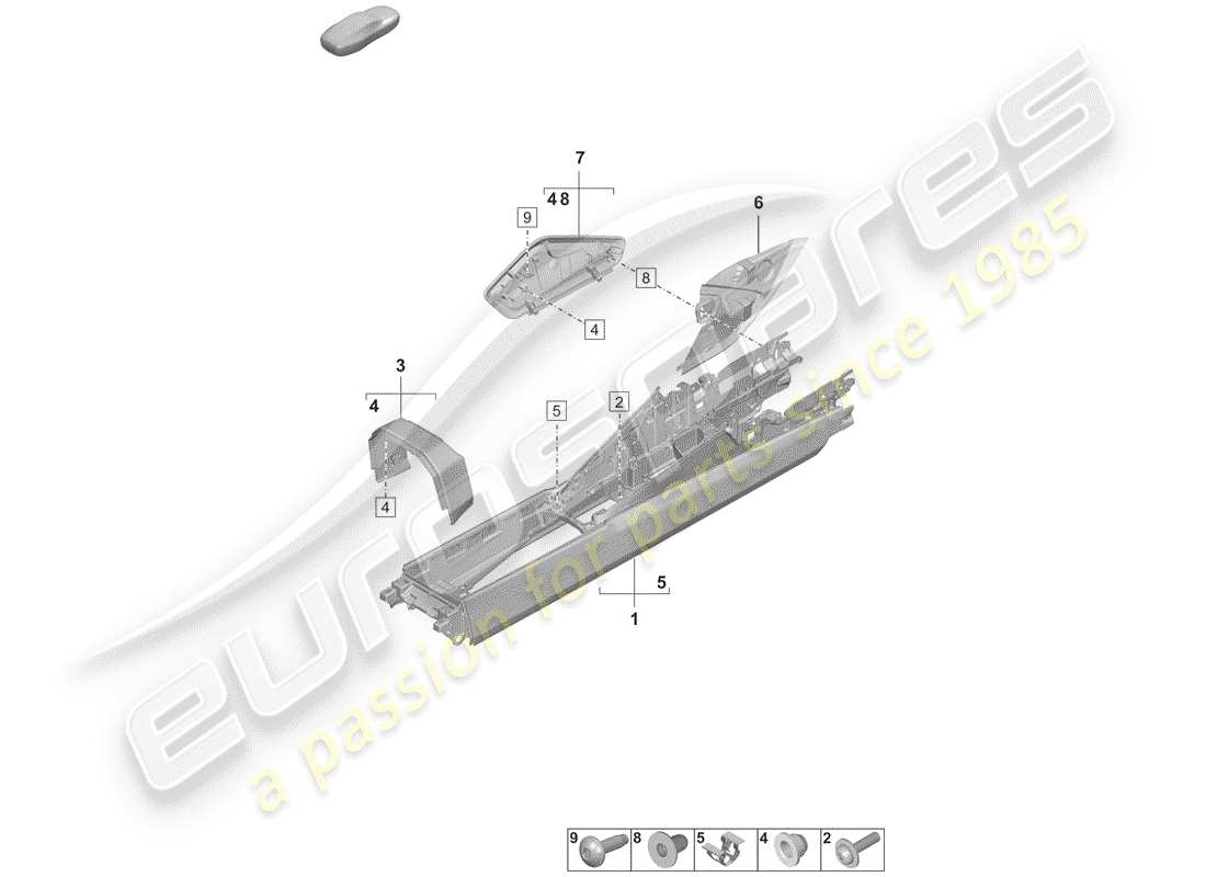 porsche 2020 (992-1) center console diagrama de piezas