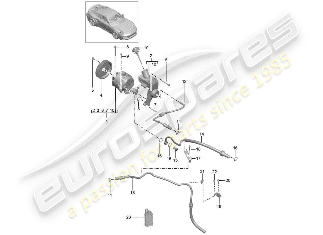 porsche 991 turbo (2014) línea hidráulica diagrama de piezas