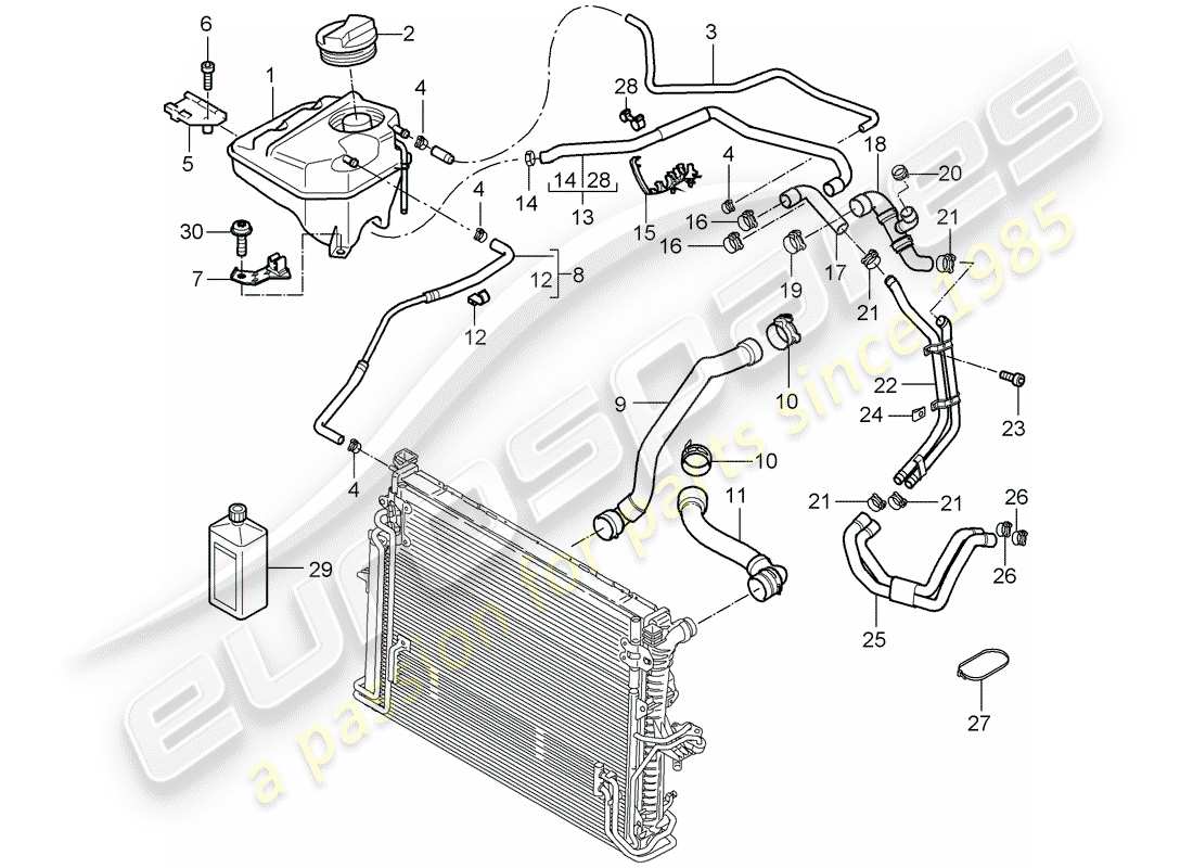 porsche 2003 (cayenne e1 9pa) diagrama de piezas de refrigeración por agua