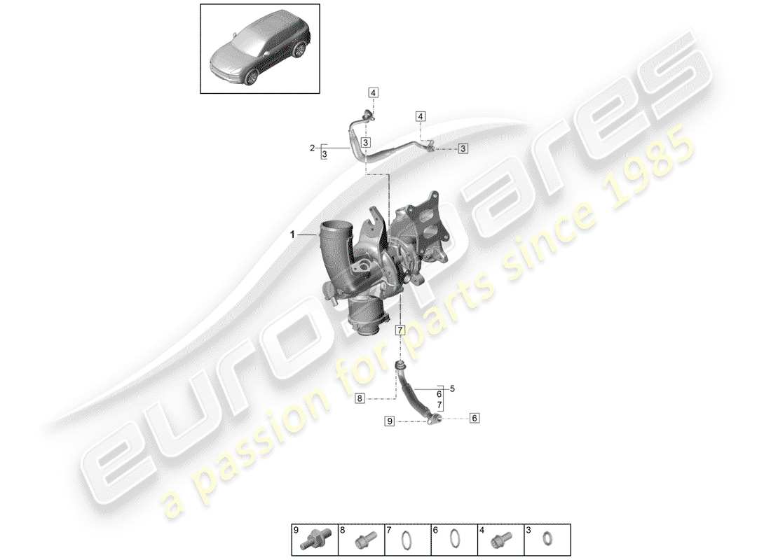 porsche 2018 (cayenne e3 9ya/9yb) línea de presión de aceite para diagrama de piezas