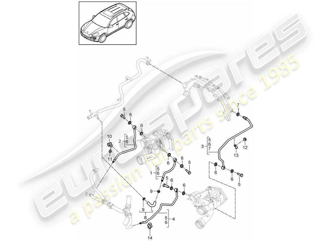 porsche 2016 (cayenne e2 92a) diagrama de piezas del turbocompresor de gas de escape