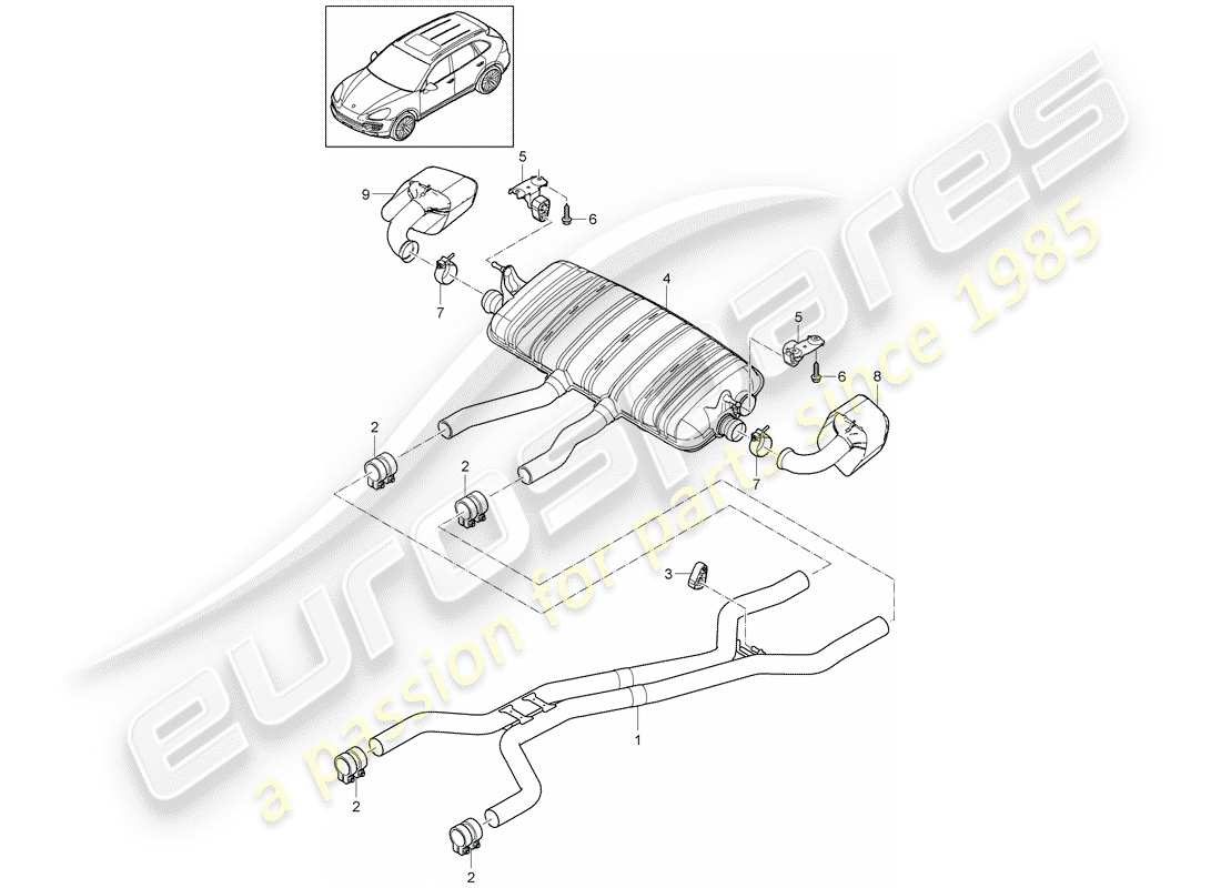 porsche 2017 (cayenne e2 92a) sistema de escape diagrama de piezas