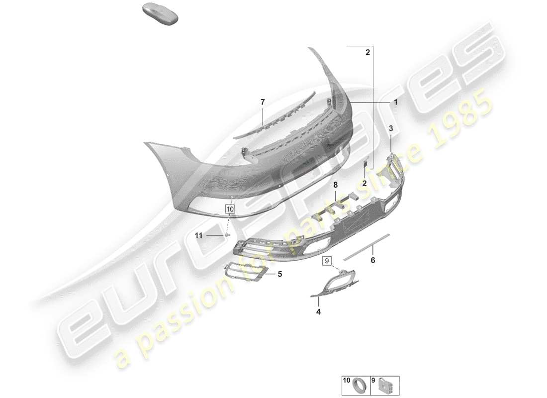 porsche 2019 (992-1) parachoque diagrama de piezas
