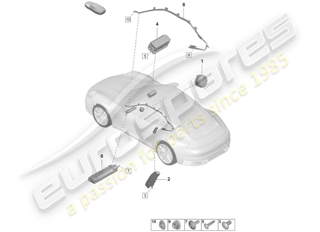 porsche 992 (2019) diagrama de piezas del airbag