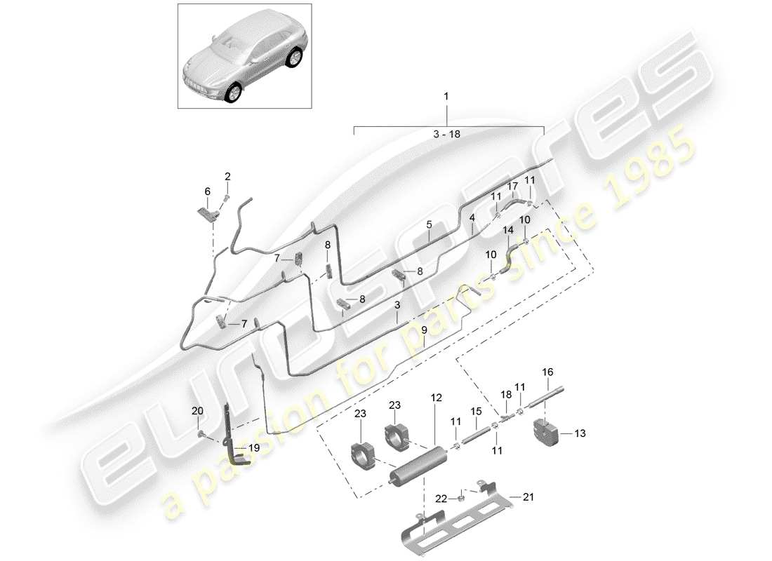 porsche macan (2018) diagrama de piezas del sistema de combustible
