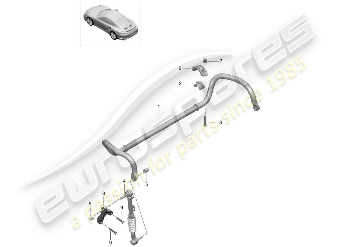porsche 2014 (991-1 turbo) estabilizador diagrama de piezas