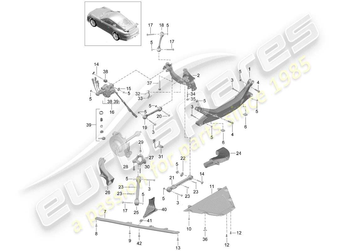 porsche 2014 (991-1 r/gt3/rs) travesaño diagrama de piezas
