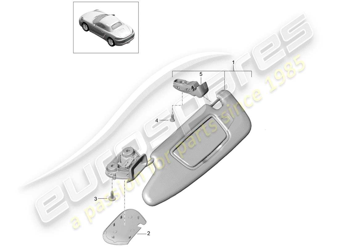 porsche 2020 (718 boxster) diagrama de piezas de las visores sun