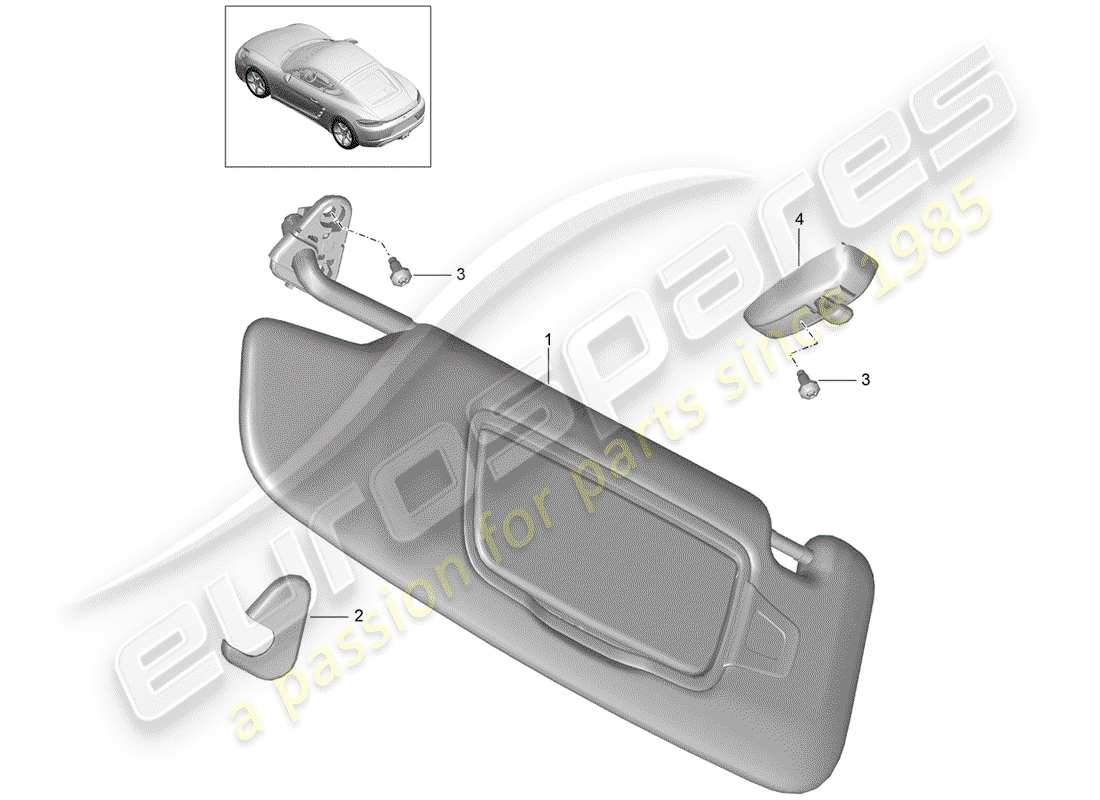 porsche 2019 (718 cayman) diagrama de piezas de las visores sun