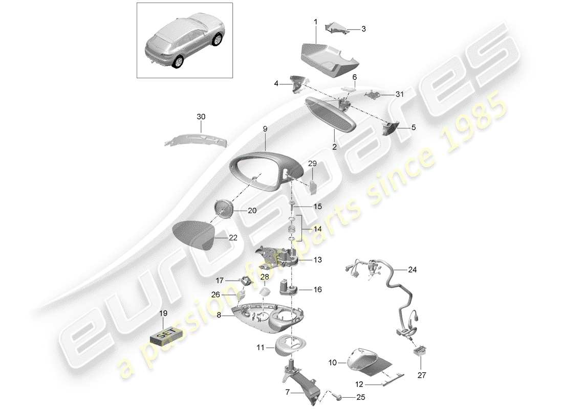 porsche 2019 (macan) diagrama de pieza interior del espejo retrovisor