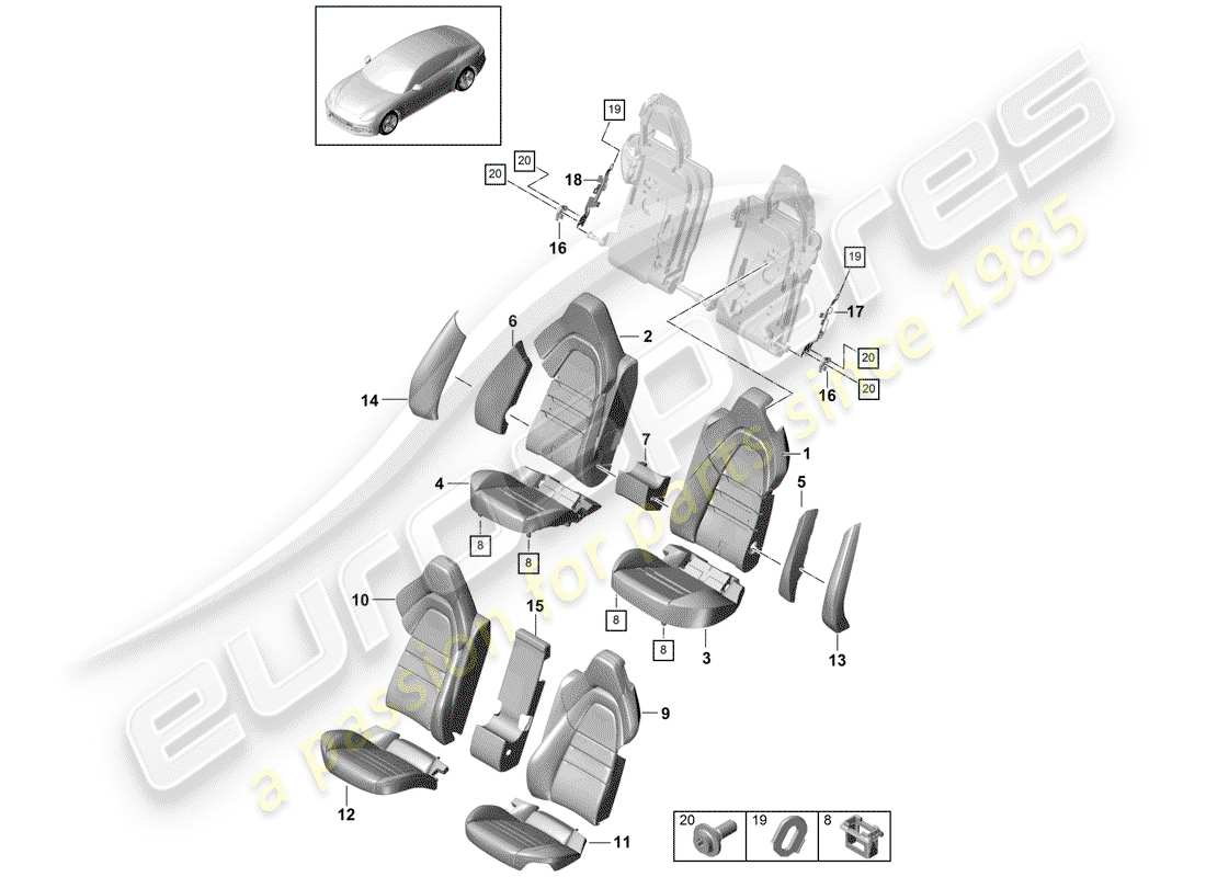 porsche 2018 (panamera 971-1) diagrama de piezas de seat