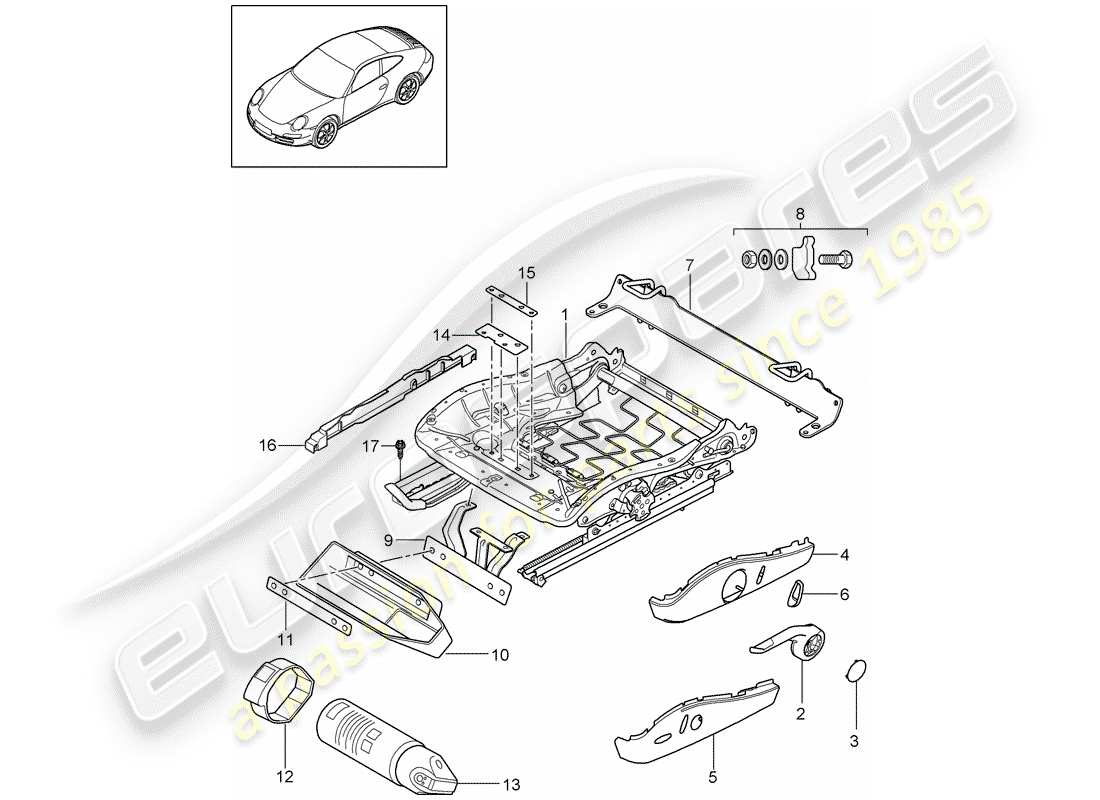 porsche 2012 (997-2) estructura del asiento diagrama de piezas