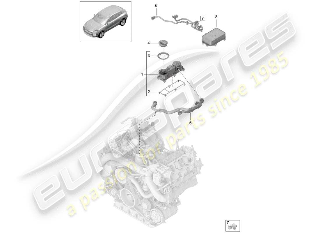 porsche 2019 (macan) ventilación para bloque de cilindros diagrama de piezas
