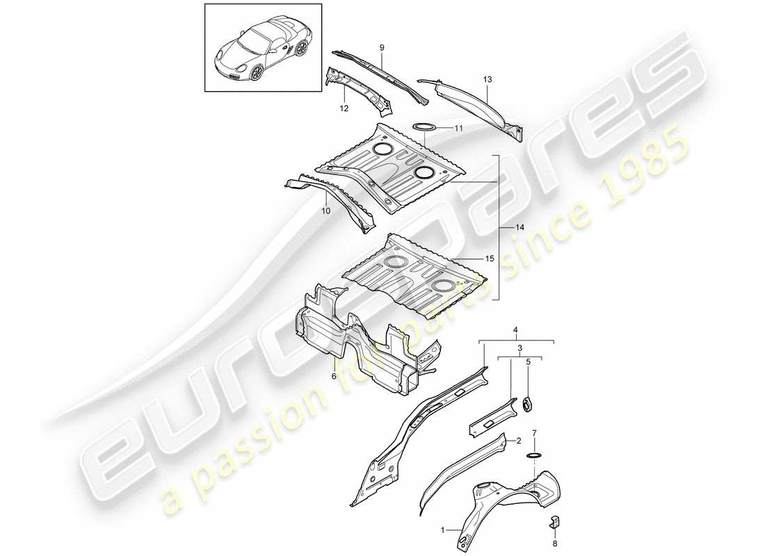 porsche 2010 (987 boxster) diagrama de piezas del extremo trasero