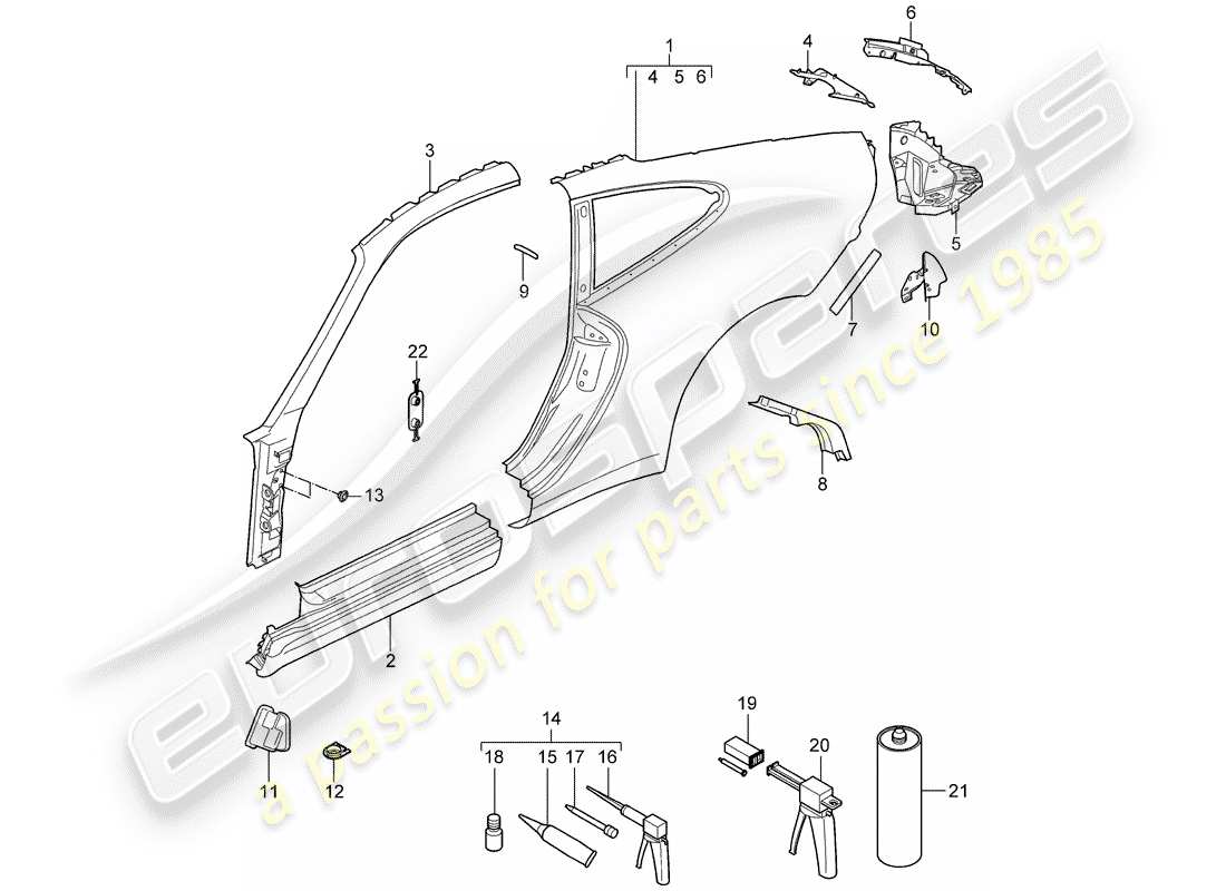 porsche 2011 (997-2) diagrama de piezas del panel lateral