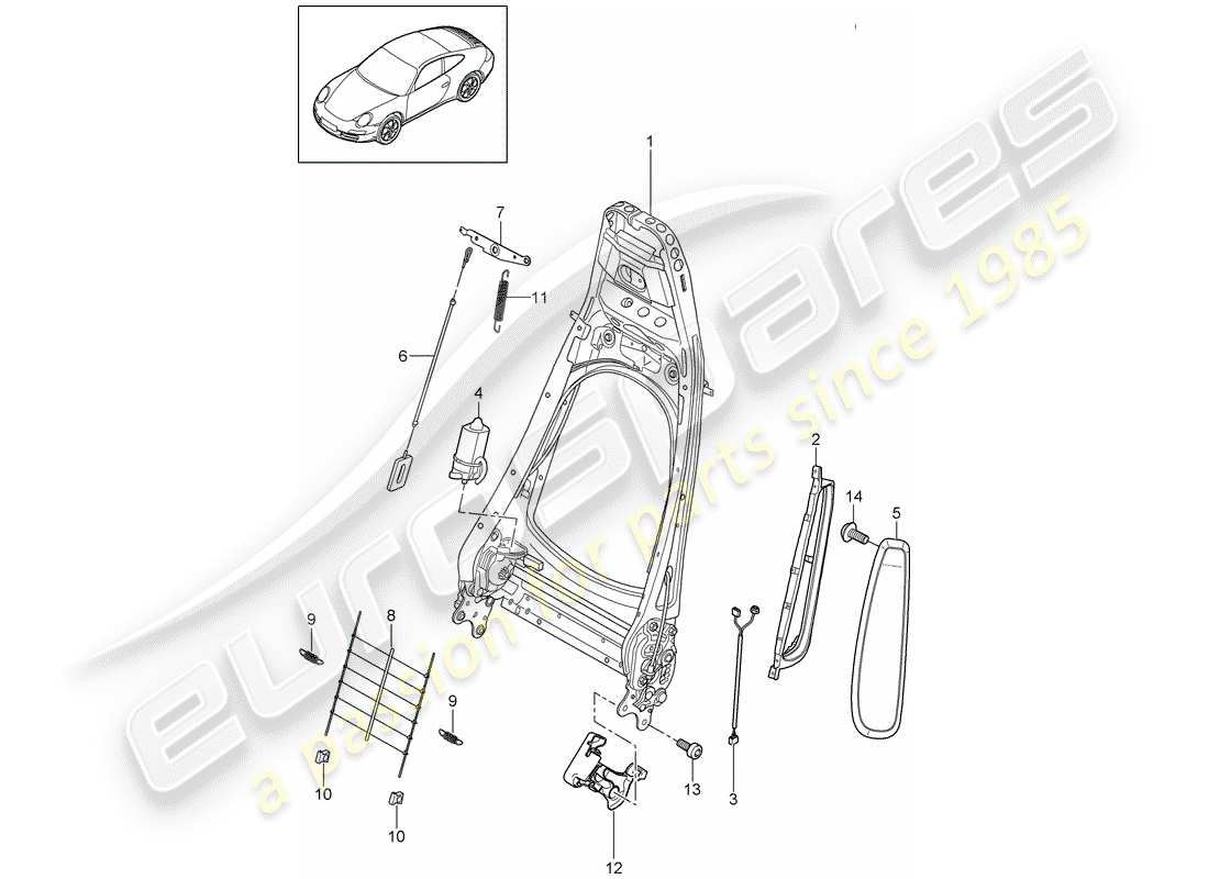 porsche 2012 (997-2) marco del respaldo diagrama de piezas