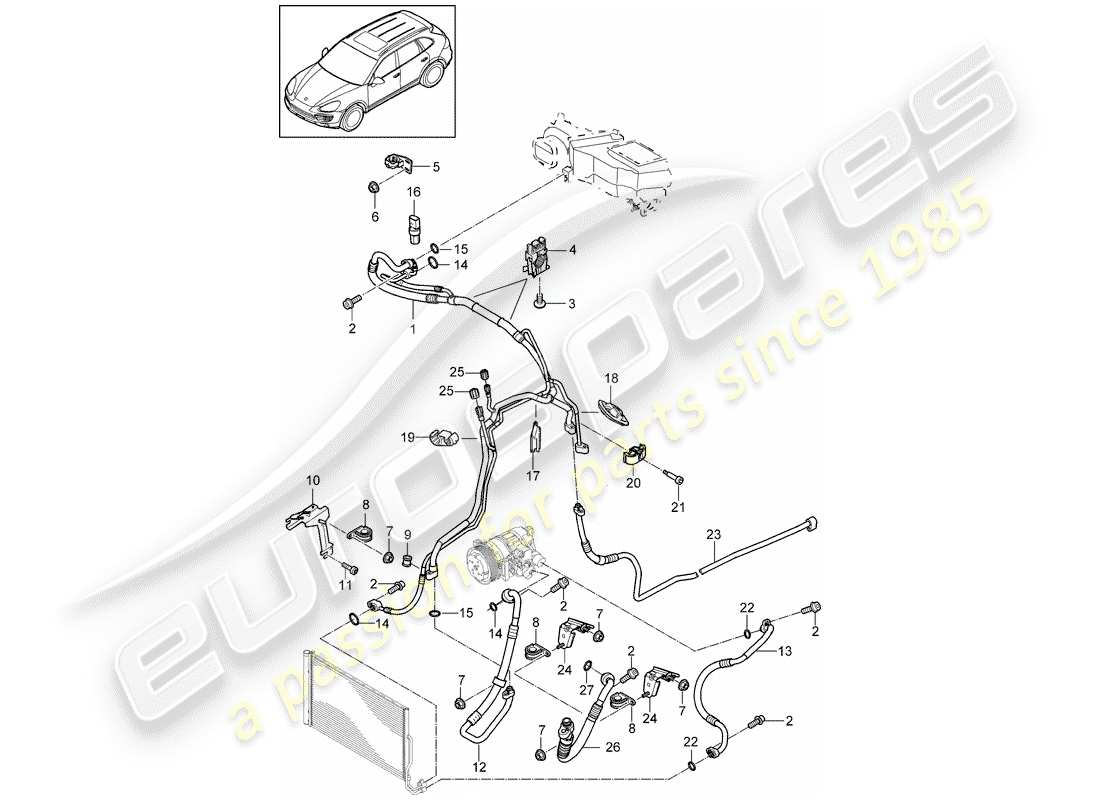 porsche 2018 (cayenne e2 92a) circuito refrigerante diagrama de piezas