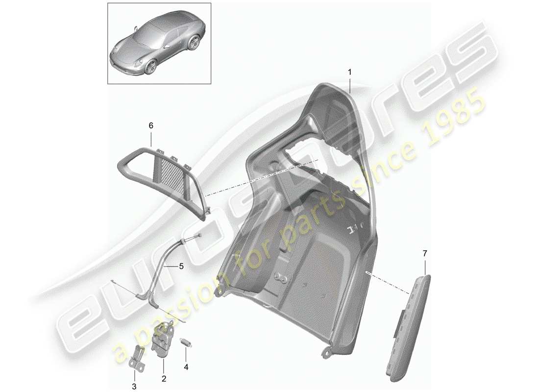porsche 2014 (991-1) diagrama de piezas de la carcasa del respaldo