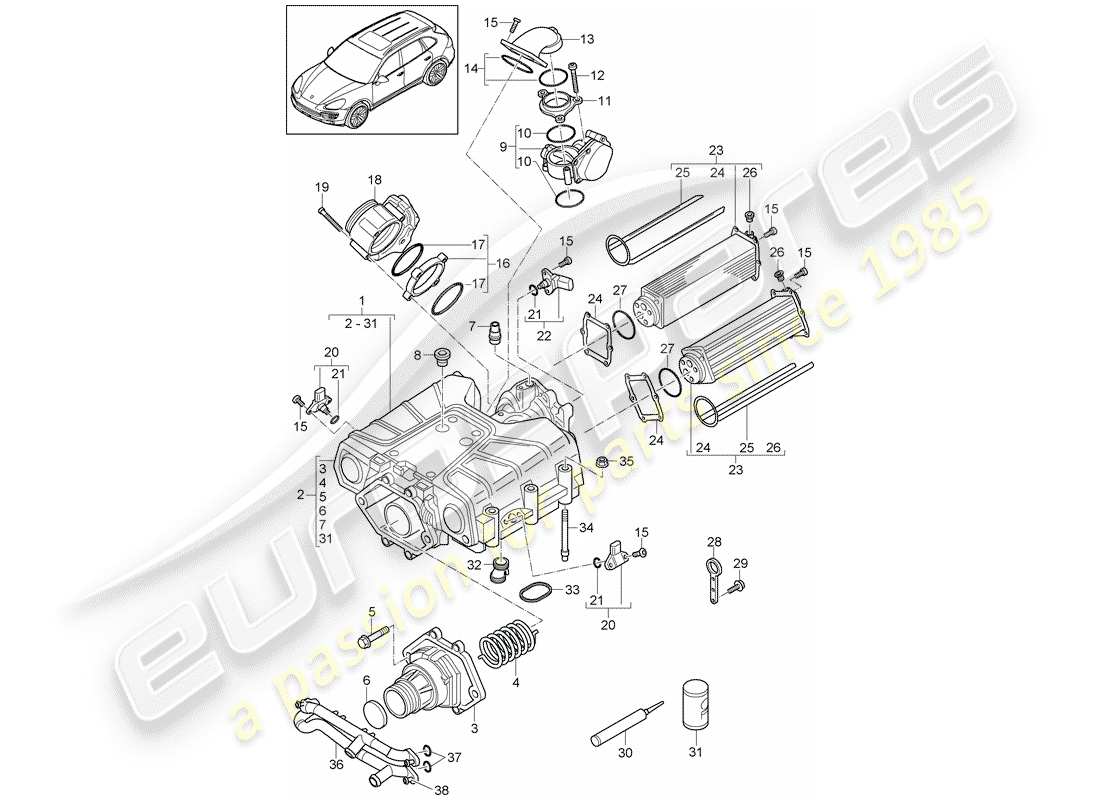 porsche cayenne e2 (2014) diagrama de piezas del compresor