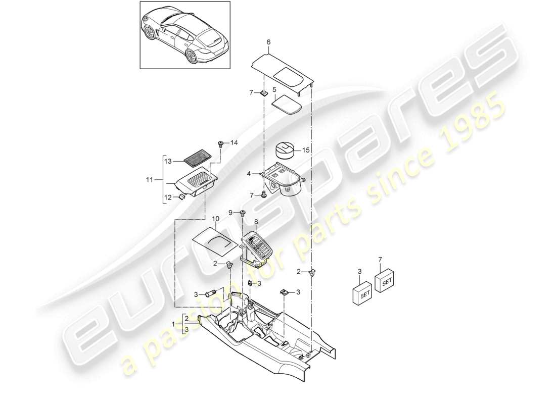 porsche 2010 (cayenne e1 9pa) consola central versión central business diagrama de piezas