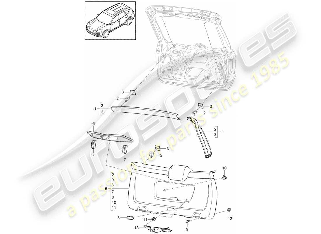 porsche 2016 (cayenne e2 92a) diagrama de piezas de trims