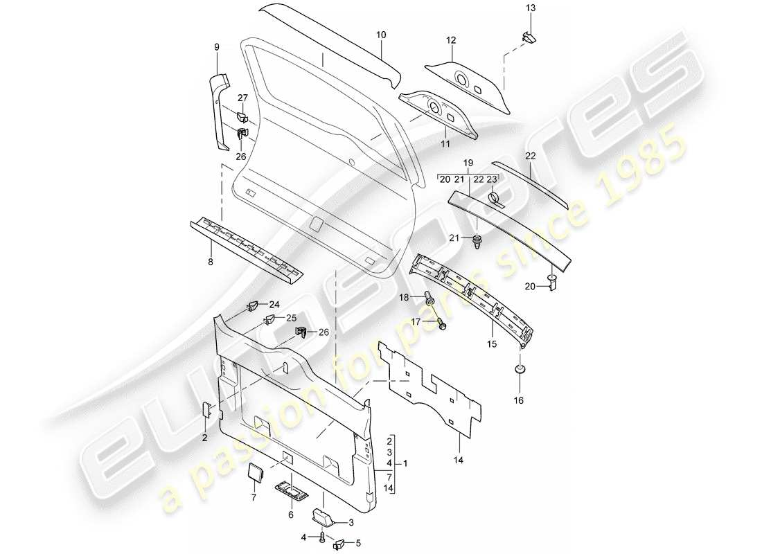 porsche 2008 (cayenne e1 9pa) diagrama de piezas de trims