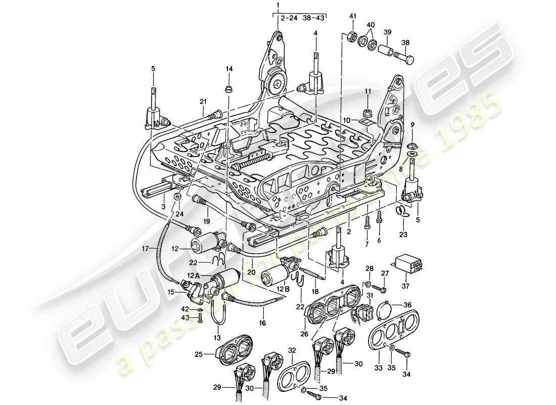 porsche 1983 (928) asiento delantero - armadura para asiento - piezas individuales - d - mj 1985>> esquema de piezas