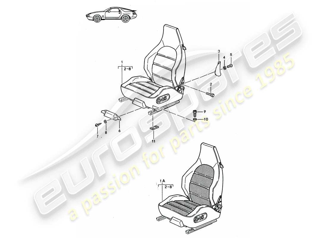 porsche seat 944/968/911/928 (1988) asiento deportivo - completo - d - mj 1987>> diagrama de piezas