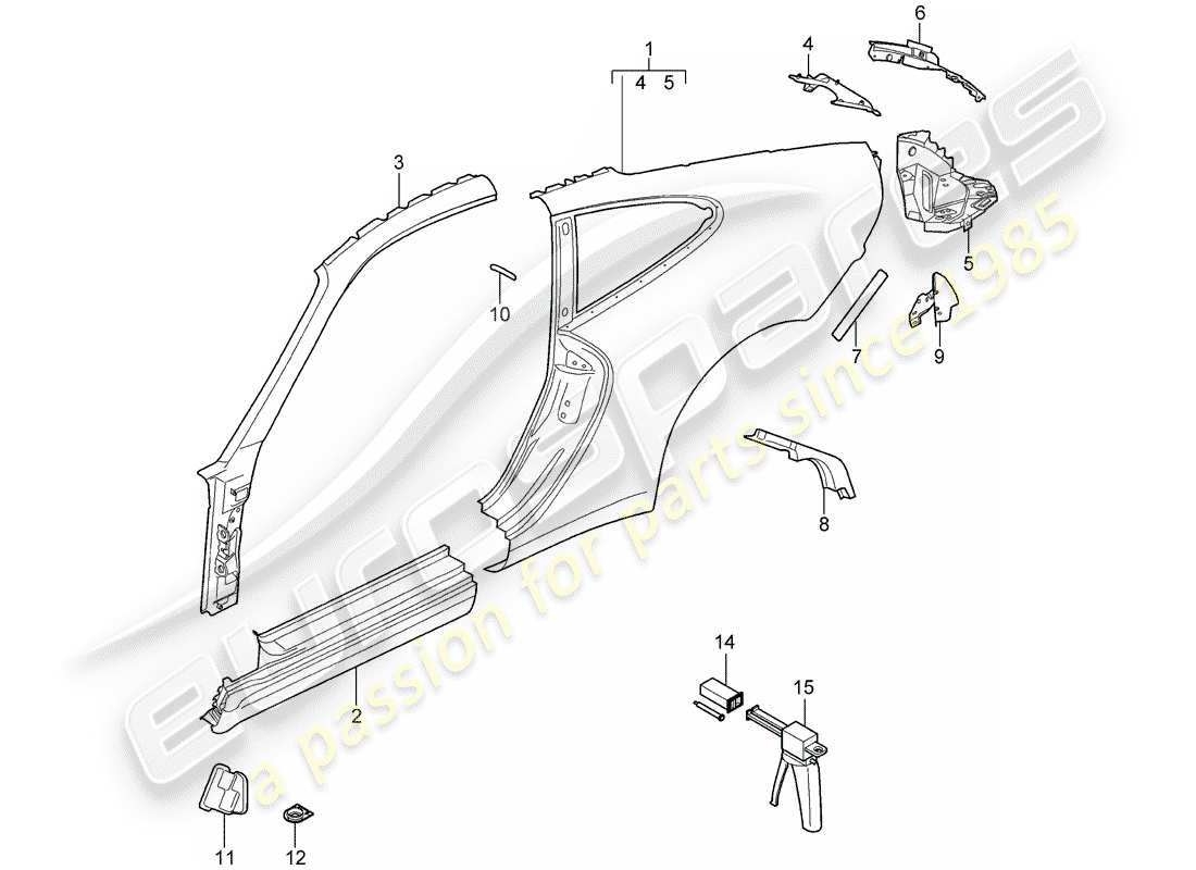 porsche 2007 (997-1 gt3) diagrama de piezas del panel lateral