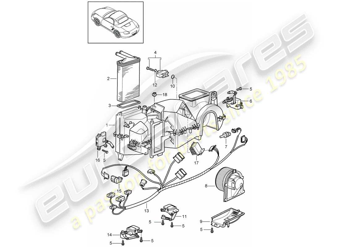 porsche 2012 (987 boxster) diagrama de piezas del aire acondicionado