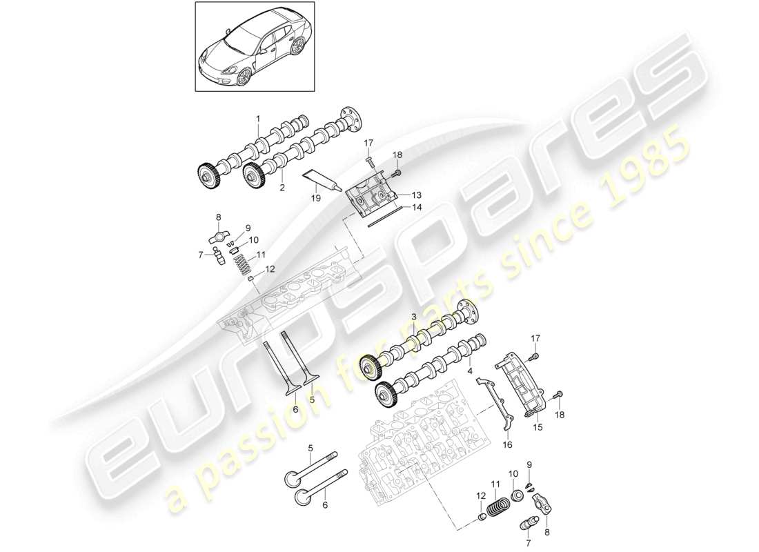 porsche 2010 (cayenne e1 9pa) árbol de levas, tapa de válvulas diagrama de piezas