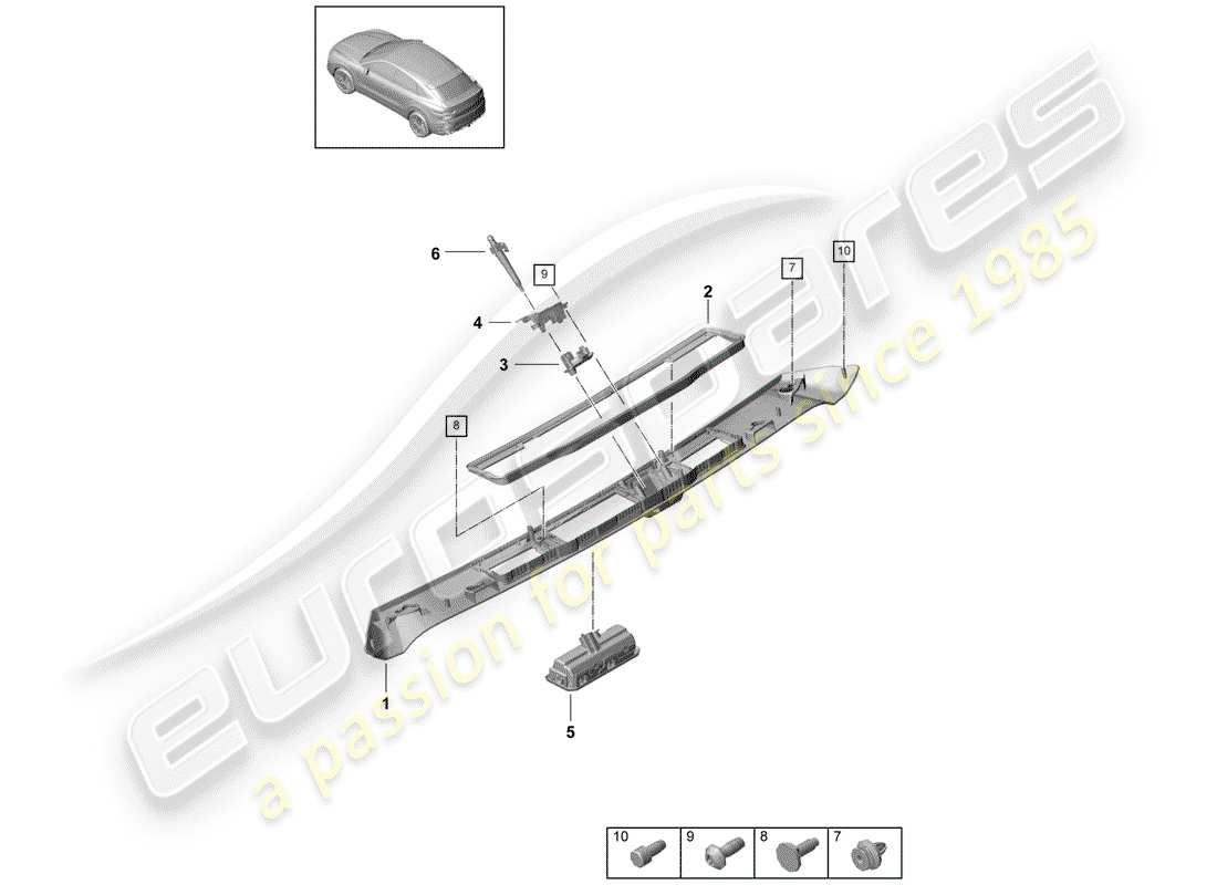 porsche cayenne e3 (2018) diagrama de piezas de la tapa del maletero trasero