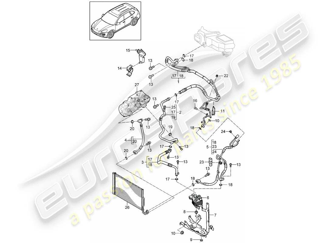 porsche cayenne e2 (2011) diagrama de piezas del circuito refrigerante