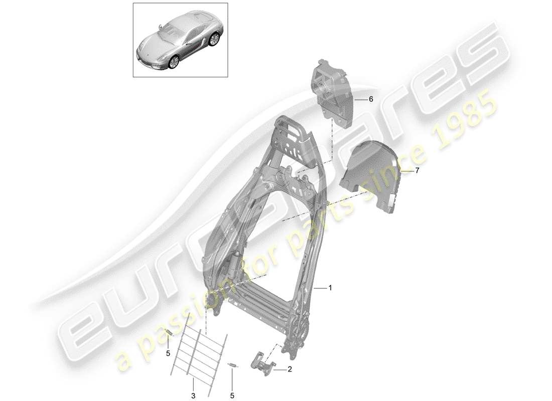 porsche 2016 (981 cayman) marco del respaldo diagrama de piezas
