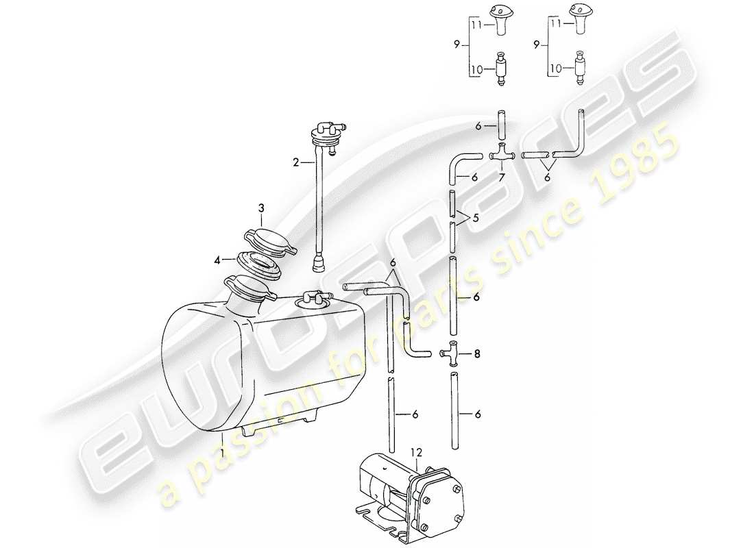 porsche 1972 (911) windshield washer unit diagrama de piezas