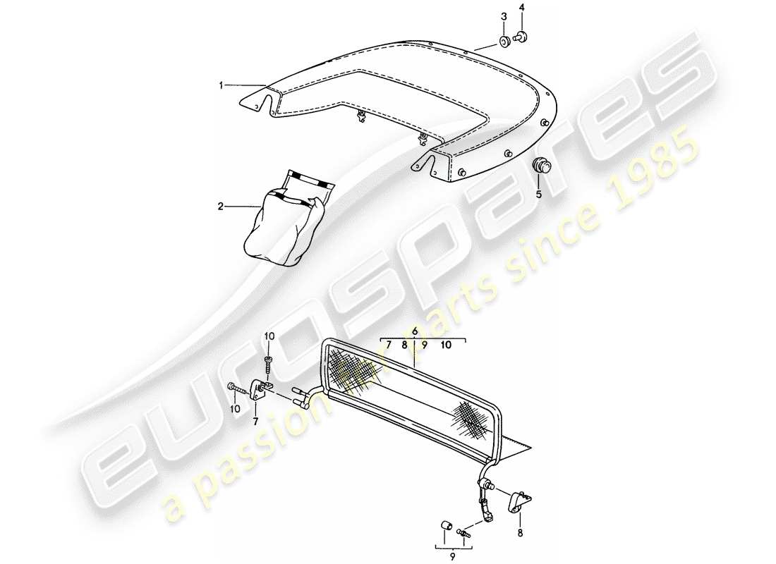 porsche 1998 (993) cubre maletero - parabrisas diagrama de piezas