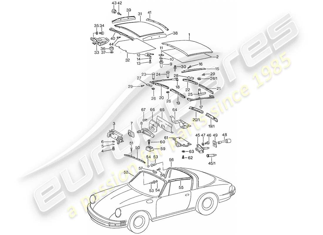 porsche 1976 (911) capota diagrama de piezas