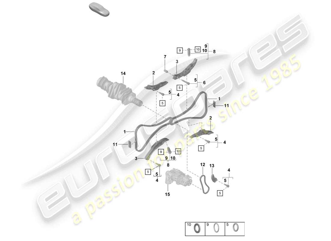 porsche 2020 (718 cayman) tensor de cadena cadena de distribución diagrama de piezas