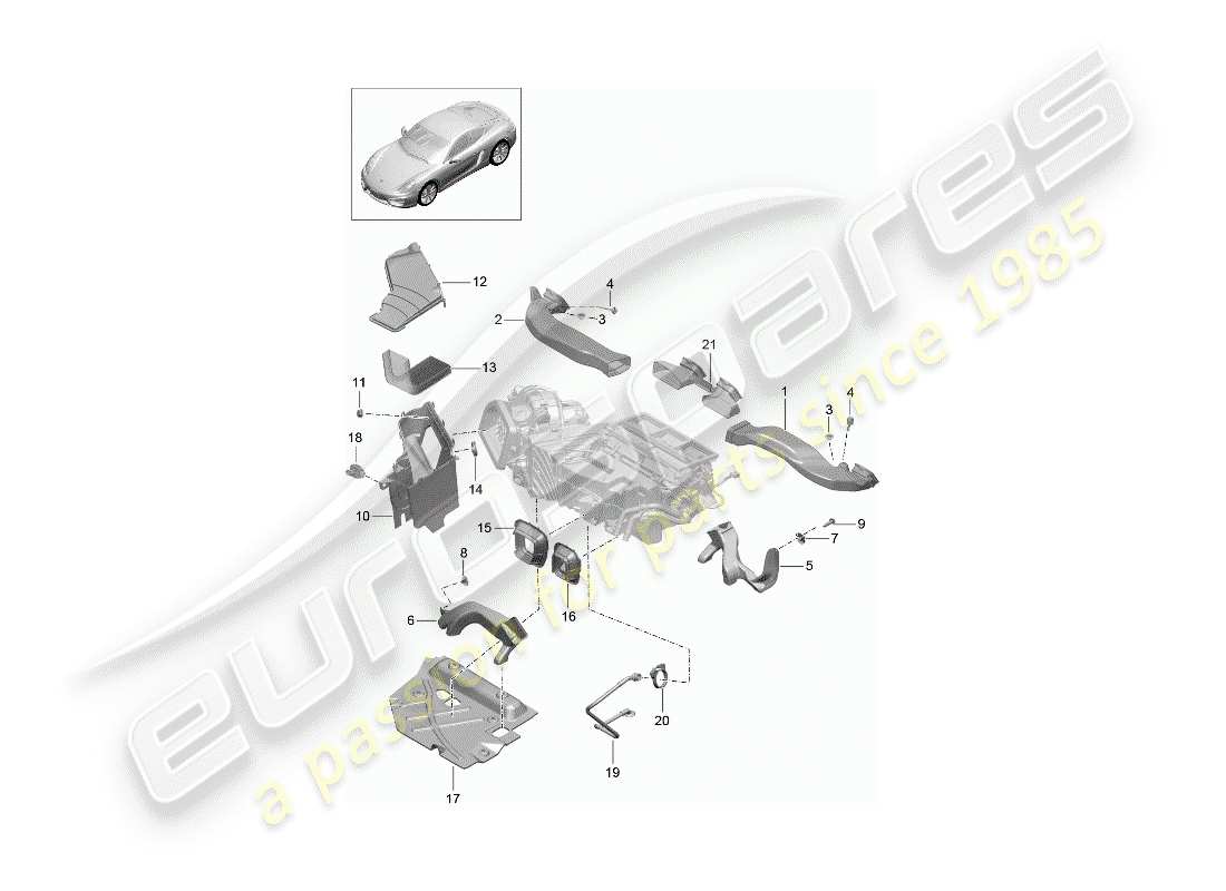 porsche 2014 (981 cayman) diagrama de piezas del conducto de aire