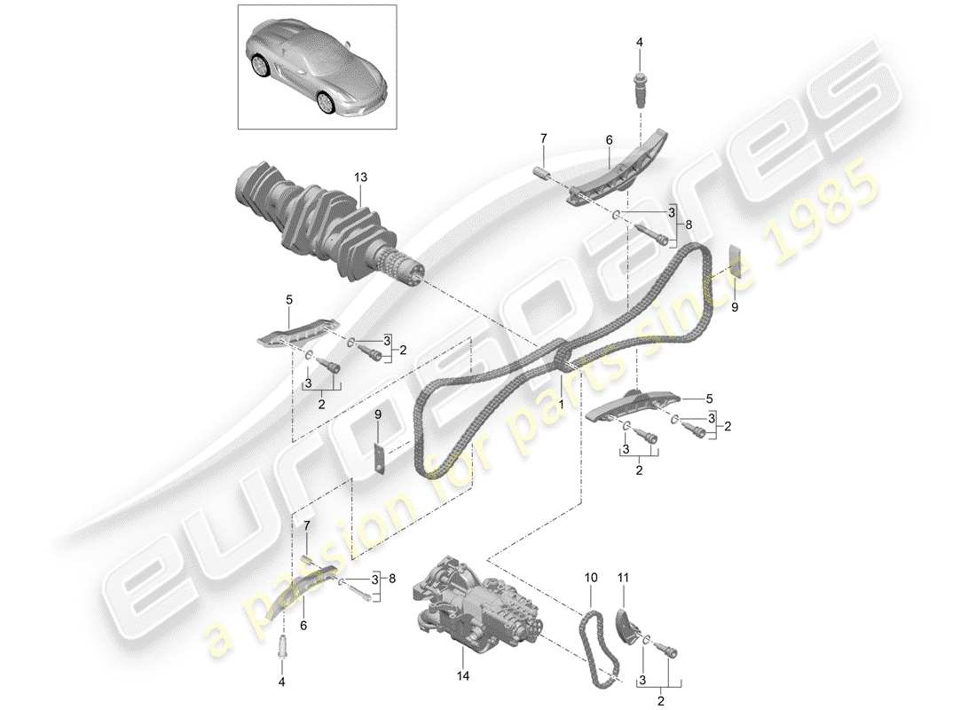 porsche 2016 (981 boxster spyder) diagrama de piezas de control de válvula