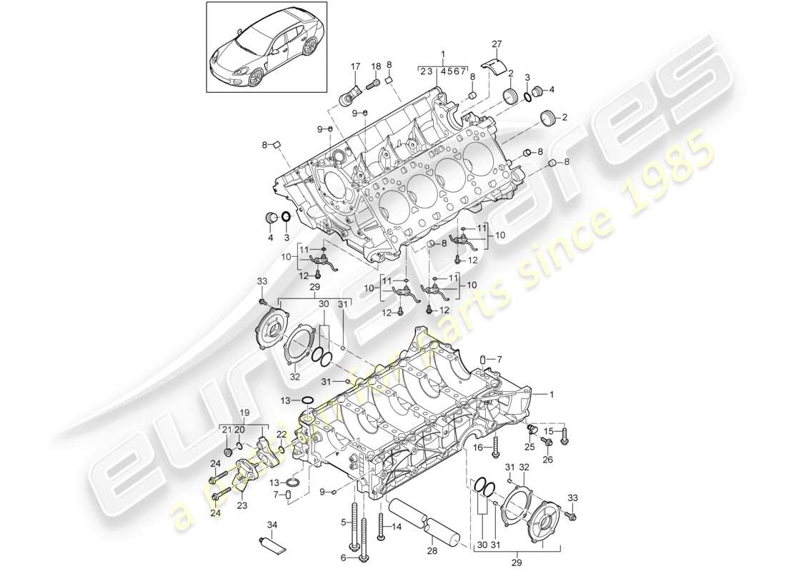 porsche 2010 (cayenne e1 9pa) carcasa del cárter piezas individuales diagrama de piezas