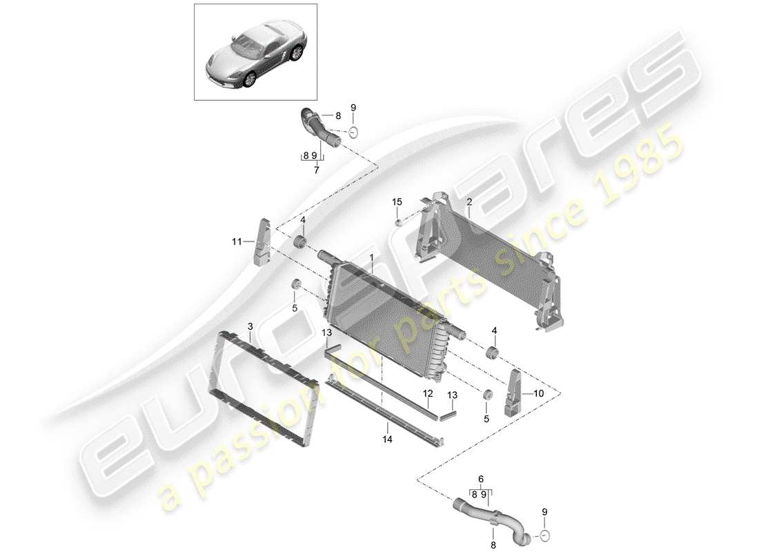 porsche 718 boxster (2018) diagrama de piezas del radiador