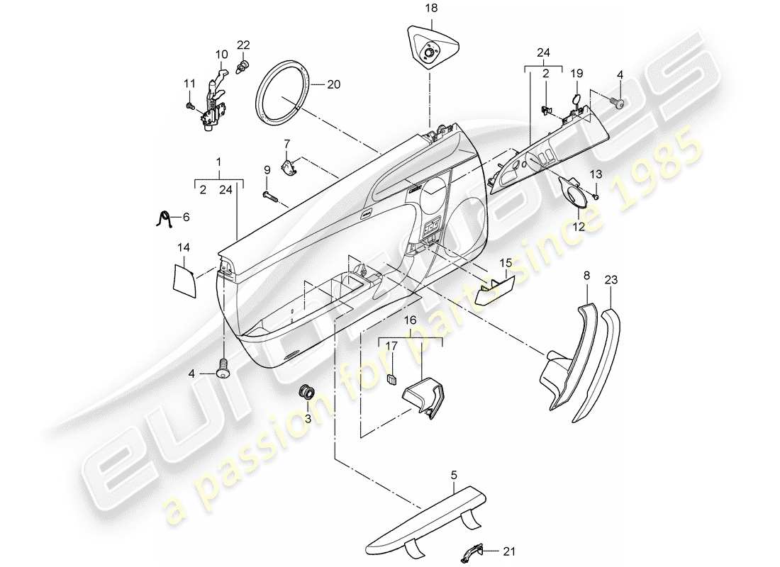 porsche 2007 (997-1 gt3) diagrama de piezas del panel de puerta