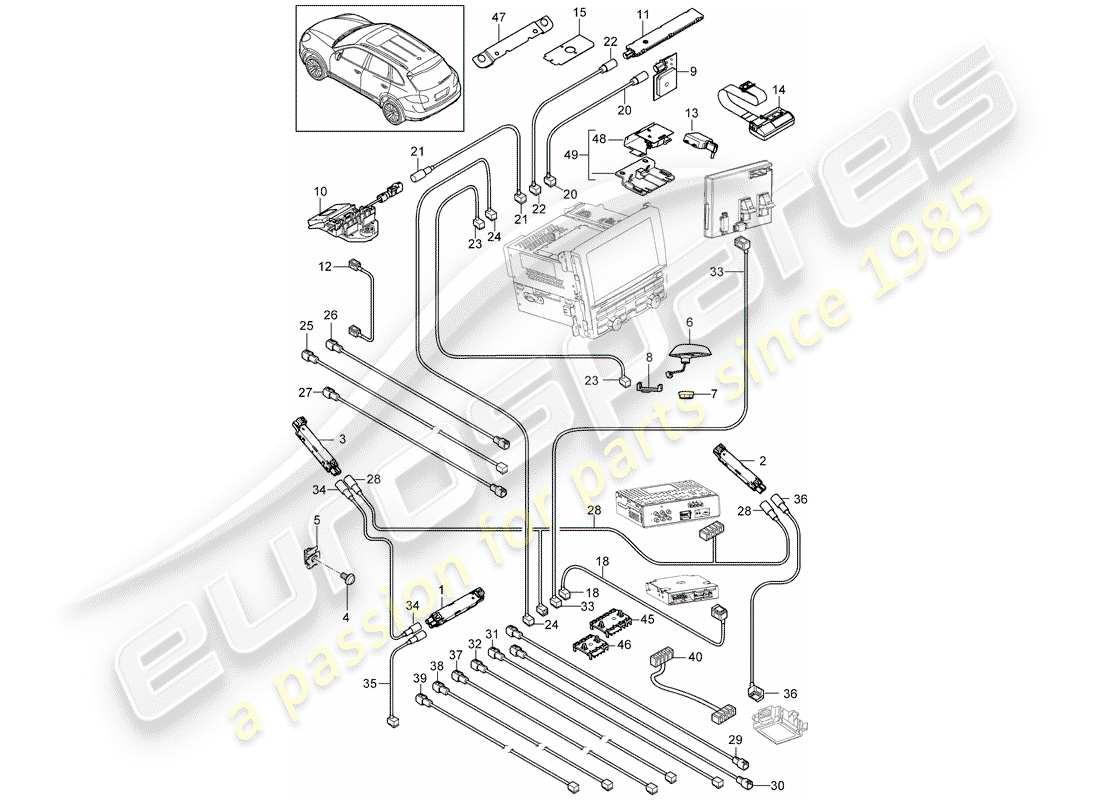 porsche cayenne e2 (2017) diagrama de piezas del amplificador de antena
